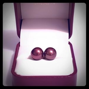 Round Black Tahitian Pearl Studs on 14k Gold